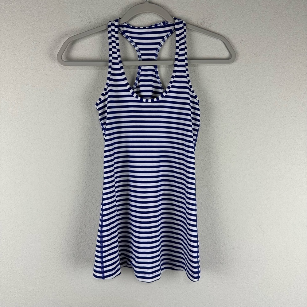 Lululemon Pigment Blue White Stripe Cool Racerback Athletic Tank Top Size 0